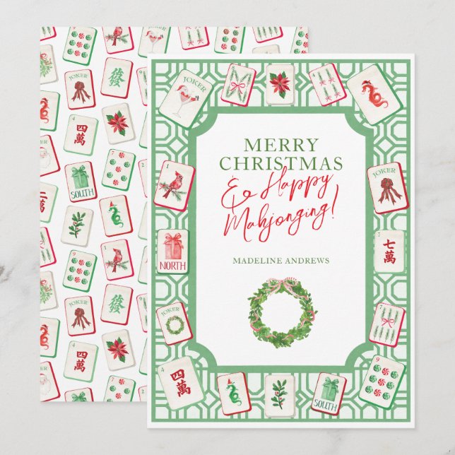 Fichas de Mahjong de Navidad en acuarela Fiesta (Anverso / Reverso)