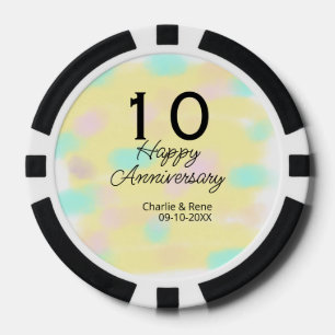 Fichas De Póquer 10 aniversario de boda nombre pastel amarillo retr