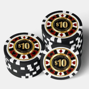 Fichas De Póquer $10 Dollar Casino Poker Chip Las Vegas- Rojo / Oro