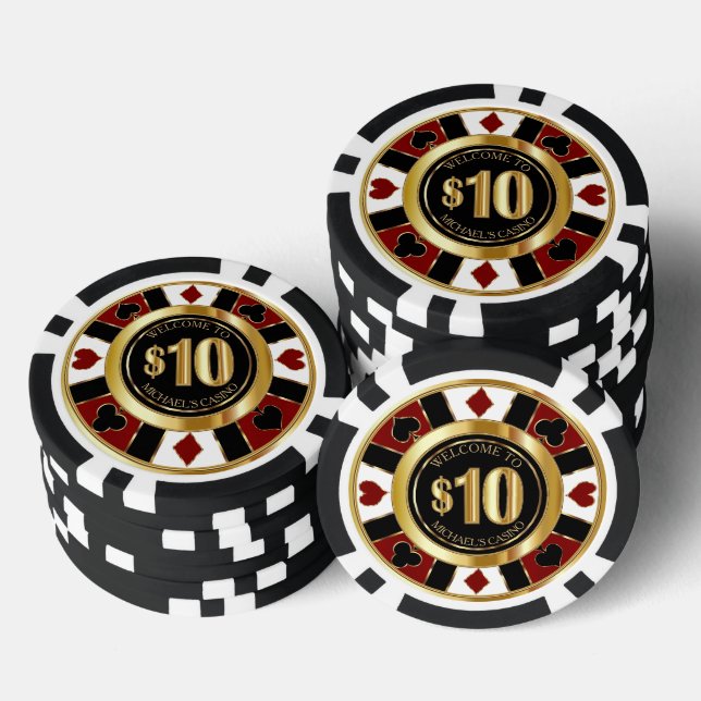 Fichas De Póquer $10 Dollar Casino Poker Chip Las Vegas- Rojo / Oro (Pila)