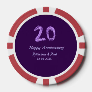 Fichas De Póquer 20.º feliz aniversario añada pareja fecha púrpura