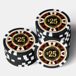 Fichas De Póquer $25 Dollar Casino Poker Chip Las Vegas- Rojo / Oro
