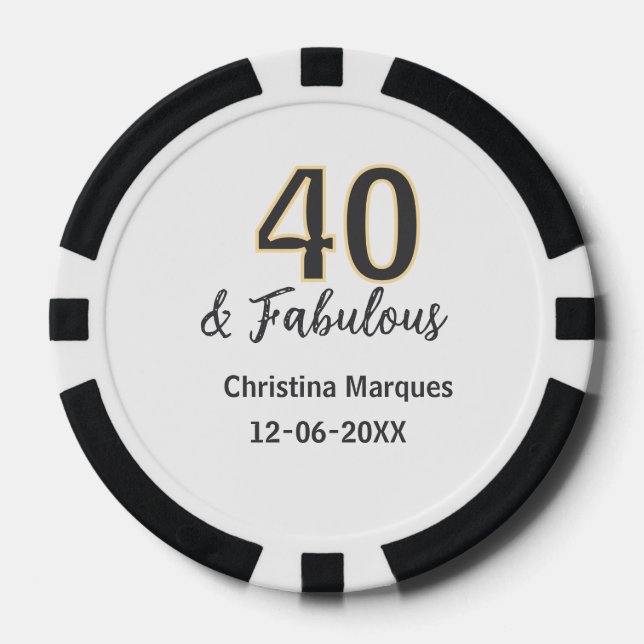 Fichas De Póquer 40 & fabulous gray yellow birthday calligraphy  (Anverso)