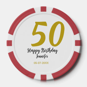 Fichas De Póquer 50 cumpleaños añadir nombre fecha año negro planti