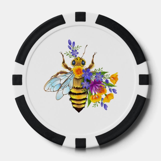 Fichas De Póquer Abeja de flor con plantas silvestres (Anverso)