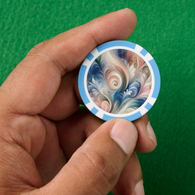 Fichas De Póquer Acuarela Fantasía Pastel Floral Azul & Crema (Mano)