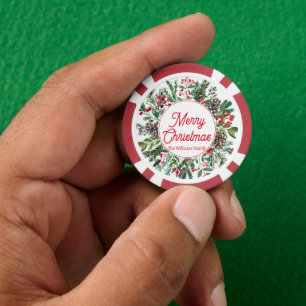 Fichas De Póquer alegre navidad invierno verde guión rojo clásico