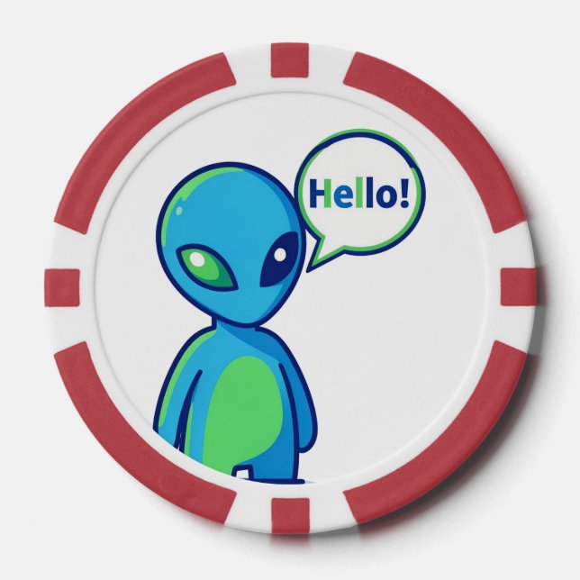 Fichas De Póquer Alienígena azul lindo diciendo hola (Anverso)