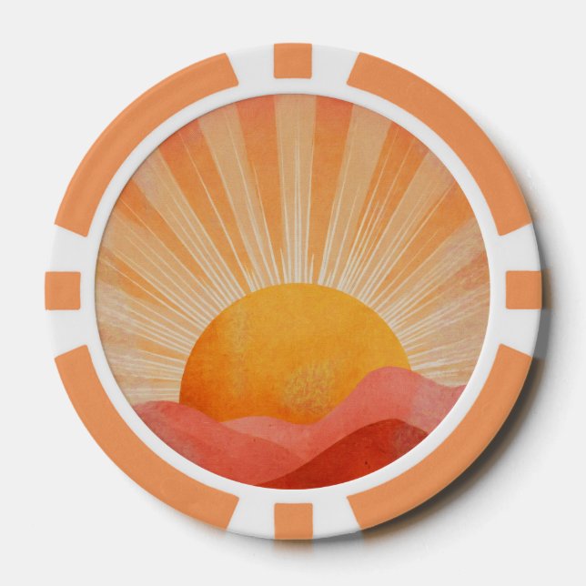 Fichas De Póquer Amanecer boho rosa y naranja (Anverso)