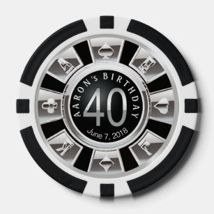 Fichas De Póquer Amy 40 Cumpleaños Vegas Casino Chip Silver Black2