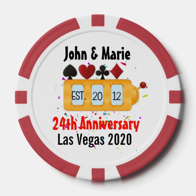 Fichas De Póquer Aniversario de la Pareja de Las Vegas celebrando a (Anverso)