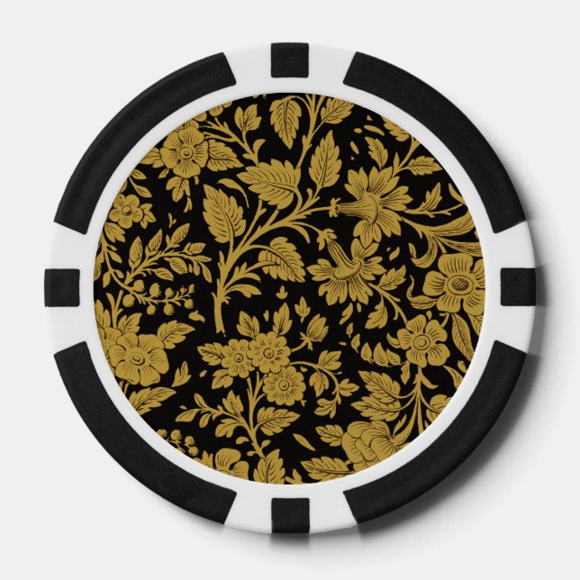 Fichas De Póquer Antique Gold Floral Indian Lac-work Black Pattern (Anverso)