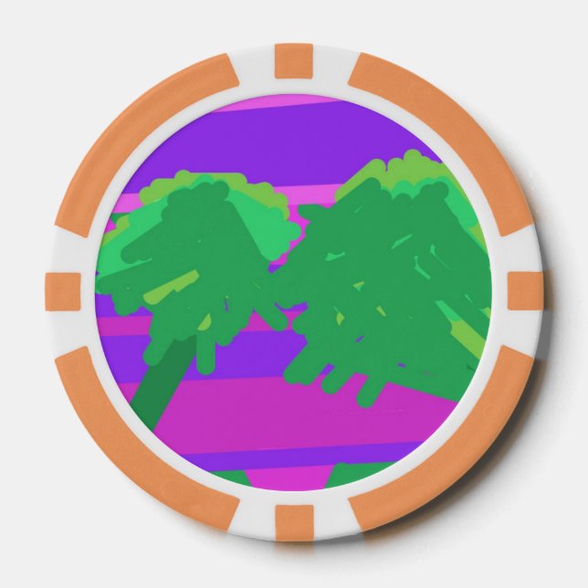 Fichas De Póquer Árbol verde rosa morado del sol (Anverso)