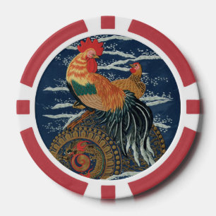 Fichas De Póquer Arte Antiguo de Gallo Gallina Dragón Japonés