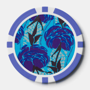 Fichas De Póquer Arte floral azul y verde maximalista vibrante