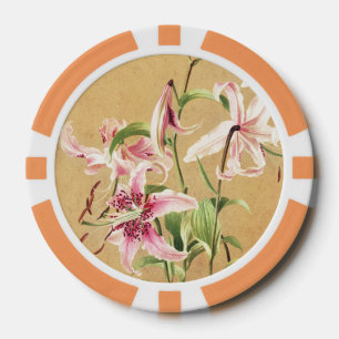 Fichas De Póquer Arte Floral Botánico de Lirio Oriental Rosa Vintag
