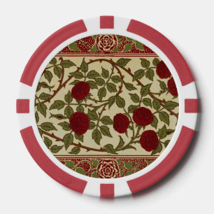 Fichas De Póquer Arte Floral de Rosa Roja Rosamund Vintage de Walte