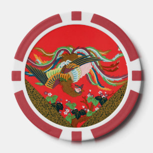 Fichas De Póquer Arte vintage del pájaro fénix rojo japonés G.A. Au