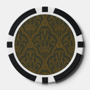 Fichas De Póquer Audsley Vintage Oro Corona Verde Damask Artístico