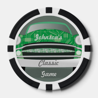 Fichas De Póquer Auto personalizado retro clásico verde