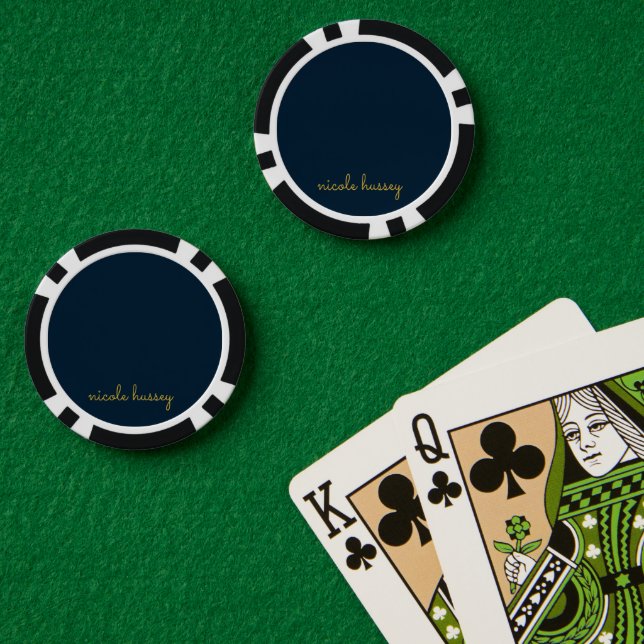 Fichas De Póquer Azul Marino Dorado Script  | Monograma Moderno Ele (Mesa de Poker (Doble))