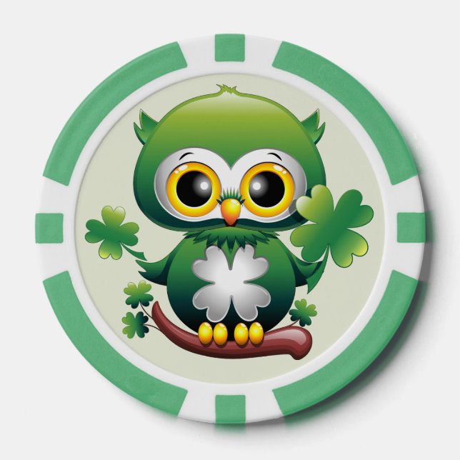 Fichas De Póquer Baby Owl Cute St Patrick Cartoon (Anverso)