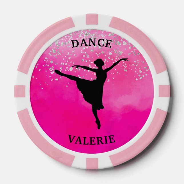 Fichas De Póquer Ballet Dancer Silhouette Pink Watercolor Design (Anverso)