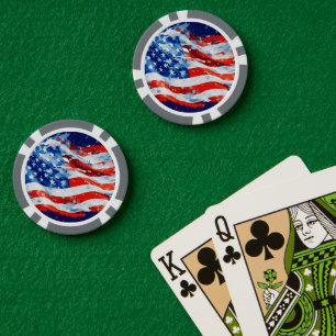 Fichas De Póquer Bandera Americana USA Acuarela 4 de Julio