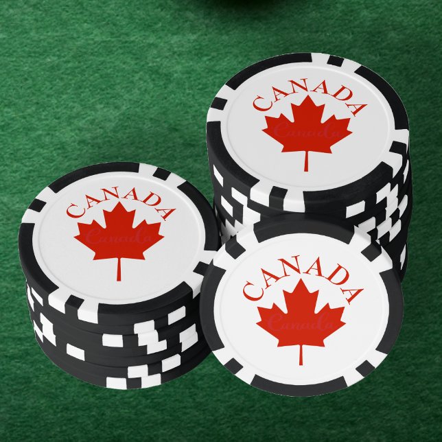 Fichas De Póquer Bandera canadiense roja y blanca hoja de arce (Canada Red & White Canadian Flag Maple Leaf Poker Chips)