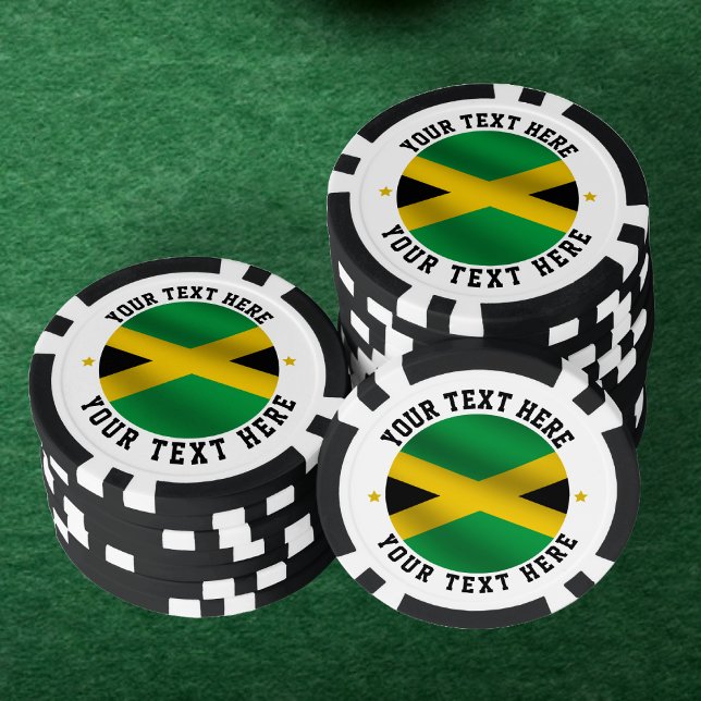 Fichas De Póquer Bandera jamaiquina de texto redondo de Jamaica (Jamaica Round Text Jamaican Flag Poker Chips)