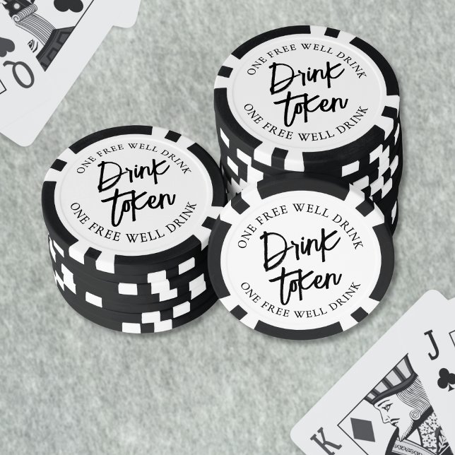Fichas De Póquer Bebida de Boda blanco negro de cóctel (Cocktail Black White Wedding Drink Poker Chips)
