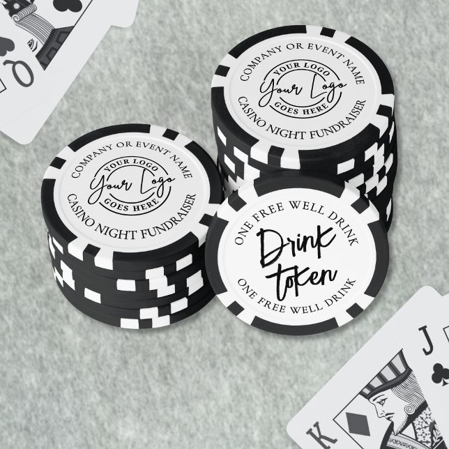 Fichas De Póquer Bebida moderna de Boda blanco negro (Modern Black White Wedding Drink Poker Chips)