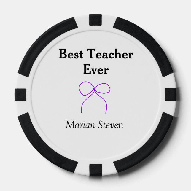 Fichas De Póquer Best Teacher ever purple bow name appreciation gif (Anverso)