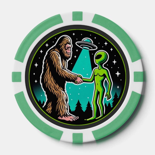 Fichas De Póquer Bigfoot Alien Alliance - Funny Scifi Cryptid (Anverso)