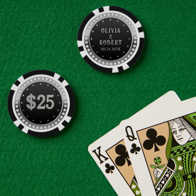 Fichas De Póquer Black and gold diamonds wedding poker chips (Mesa de Poker (Doble))