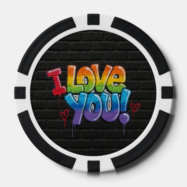 Fichas De Póquer Black Brick Wall with Graffiti “I Love You!” (Anverso)