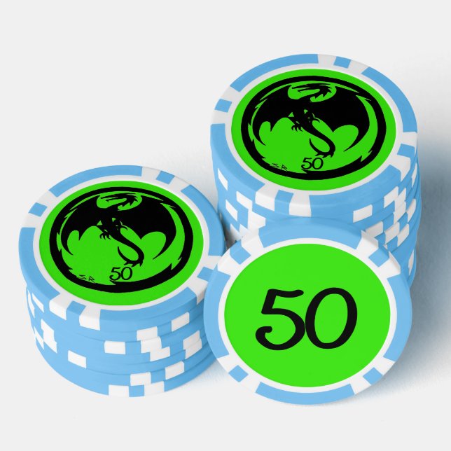 Fichas De Póquer Black Dragon green lt blue 50 striped poker chip (Pila)