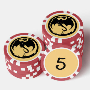 Fichas De Póquer Black Dragon oro rojo 5 rayas chip de póker
