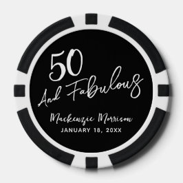 Fichas De Póquer Black Fifty and Fabulous Script Birthday Party