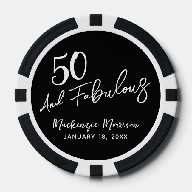 Fichas De Póquer Black Fifty and Fabulous Script Birthday Party (Anverso)