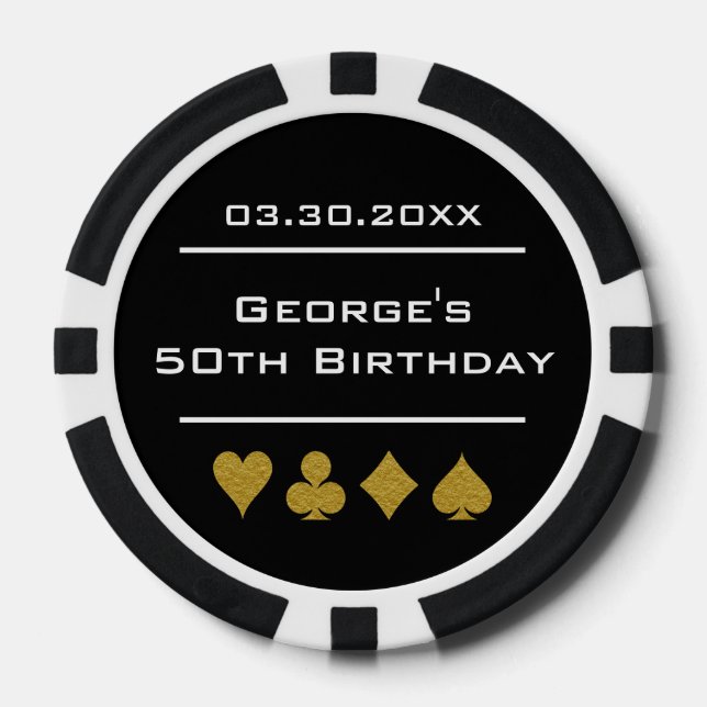 Fichas De Póquer Black & Gold Las Vegas Casino Poker Chip Birthday (Anverso)