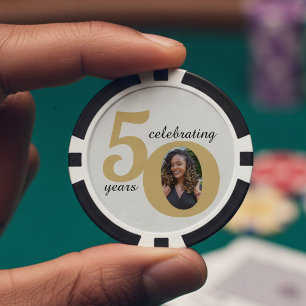 Fichas De Póquer Blanco y dorado 50 Foto Cincuenta años Cumpleaños 