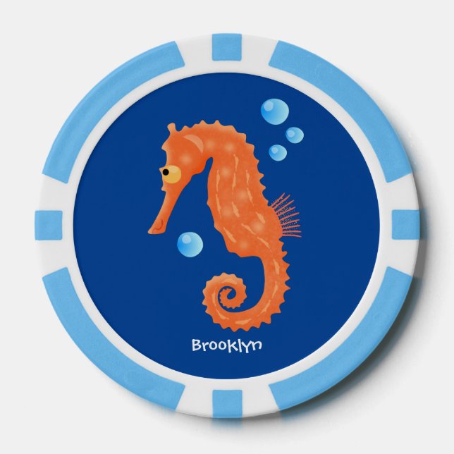 Fichas De Póquer Bóbulas de caballito de mar naranja personalizado  (Anverso)