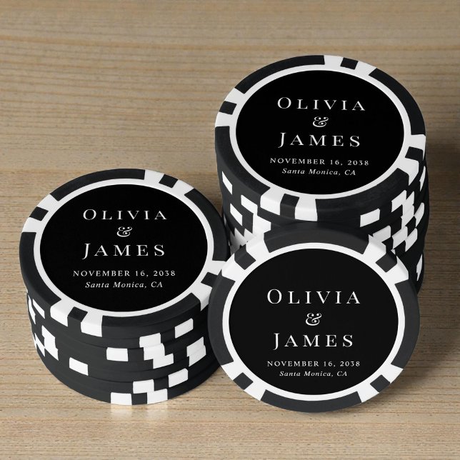 Fichas De Póquer Boda Chic Monograma Negro (Chic Monogram Black Wedding Poker Chips)