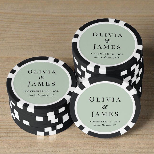 Fichas De Póquer Boda Chic Monograma Verde Salvia (Chic Monogram Sage Green Wedding Poker Chips)