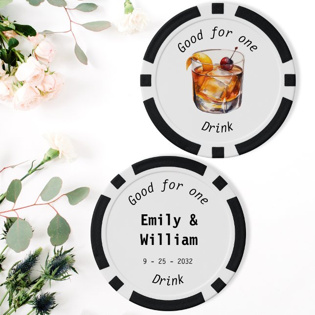 Fichas De Póquer Boda de fecha de nombres de tokens de bebida moder (Modern Drink Token Names Date Wedding)