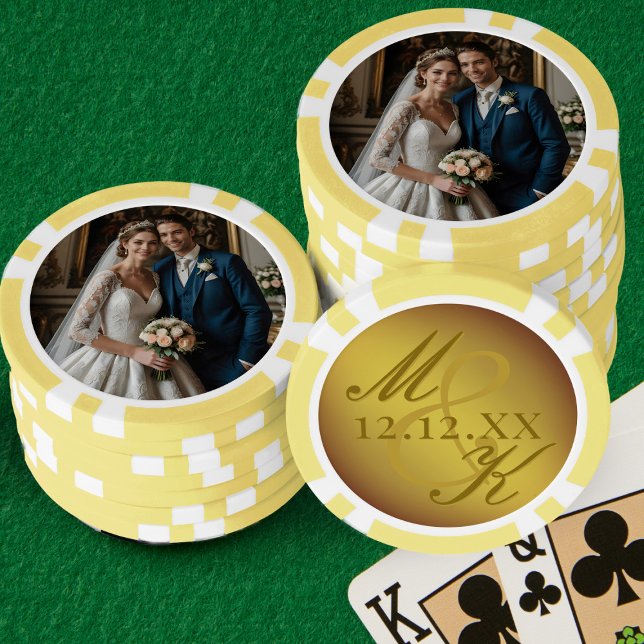Fichas De Póquer Boda Foto Oro Rococo Monograma Chips de Poker (Add your photo, initials and wedding date to these fancy poker chips)