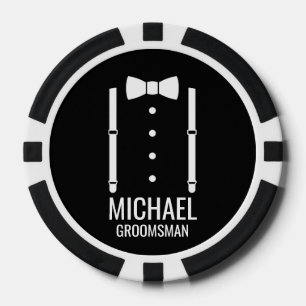 Fichas De Póquer Boda negro Bow Tie Personalizado Groomsmen