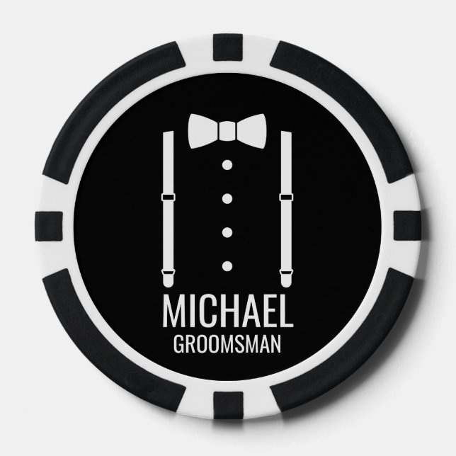 Fichas De Póquer Boda negro Bow Tie Personalizado Groomsmen (Anverso)