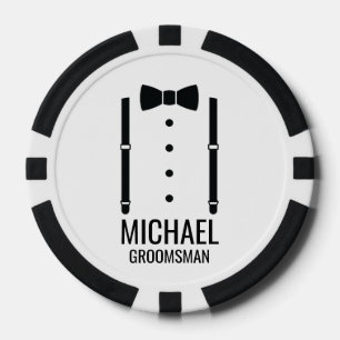 Fichas De Póquer Boda negro Bow Tie Personalizado Groomsmen